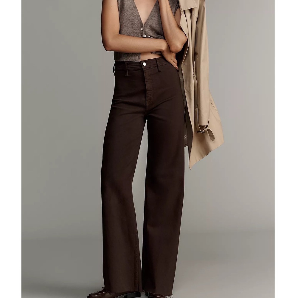 Pistola High Rise Wide Leg Jeans Chocolate Brown Raw Hem Size 31 Womens